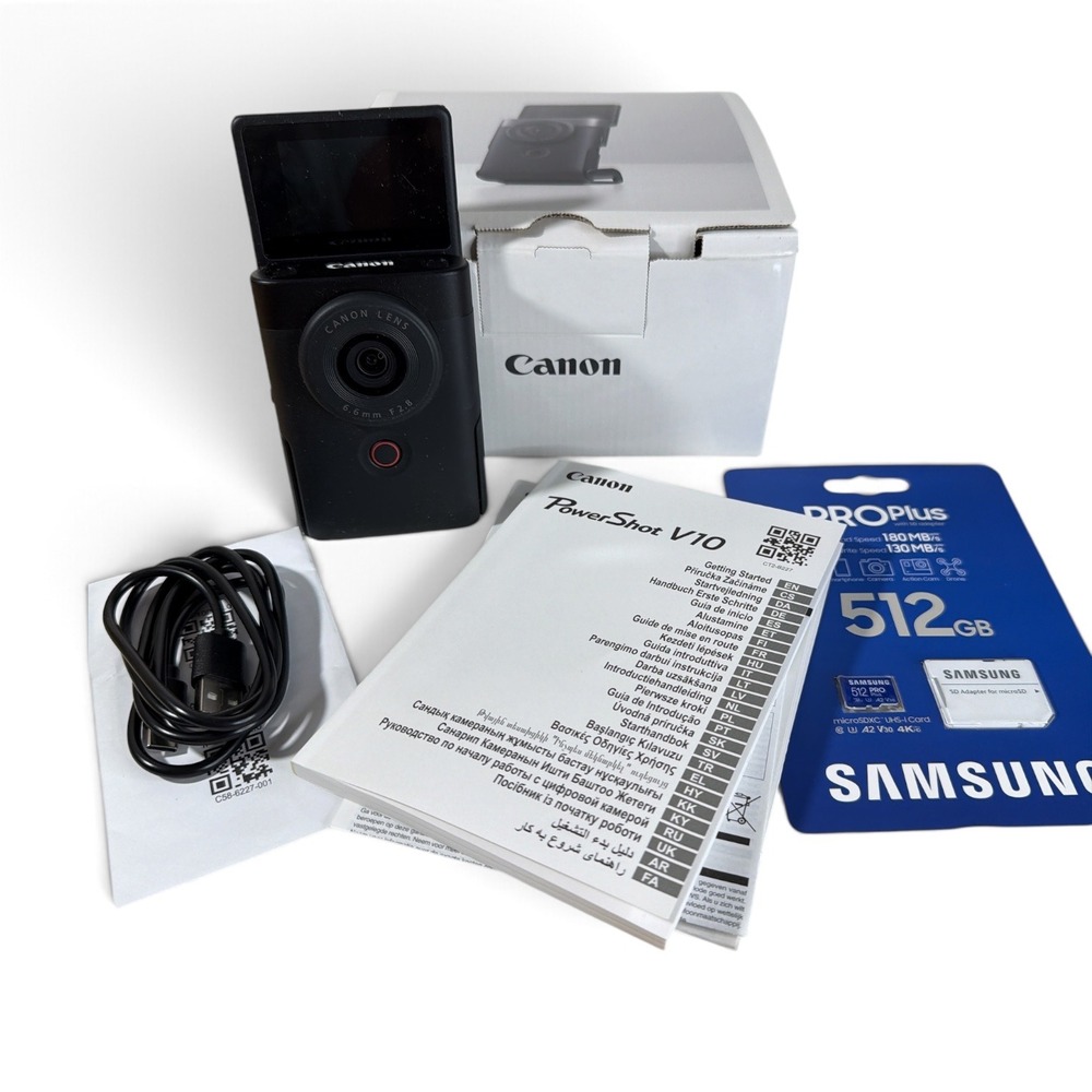 Canon PowerShot V10 Vlogging Camera Black 4K Video 512GB Bundle NOB